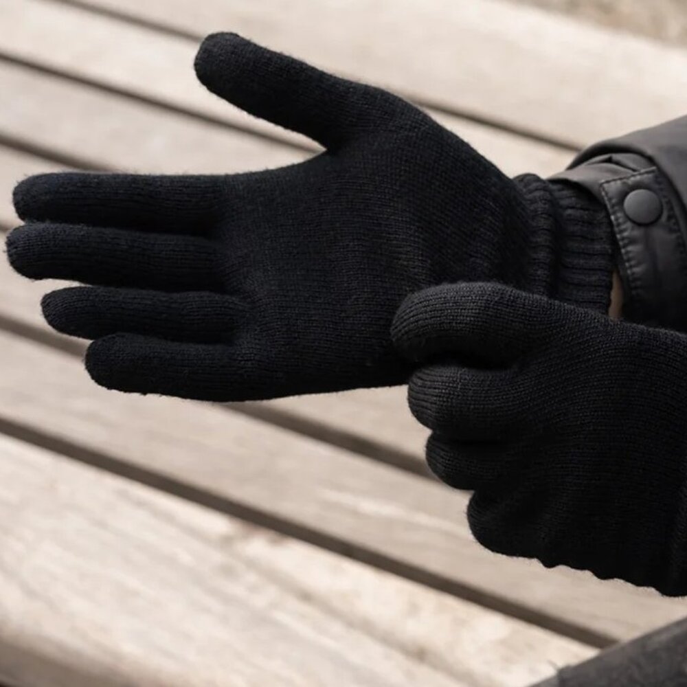 Menique Men's Knit Gloves 100% Merino Wool, Black, New